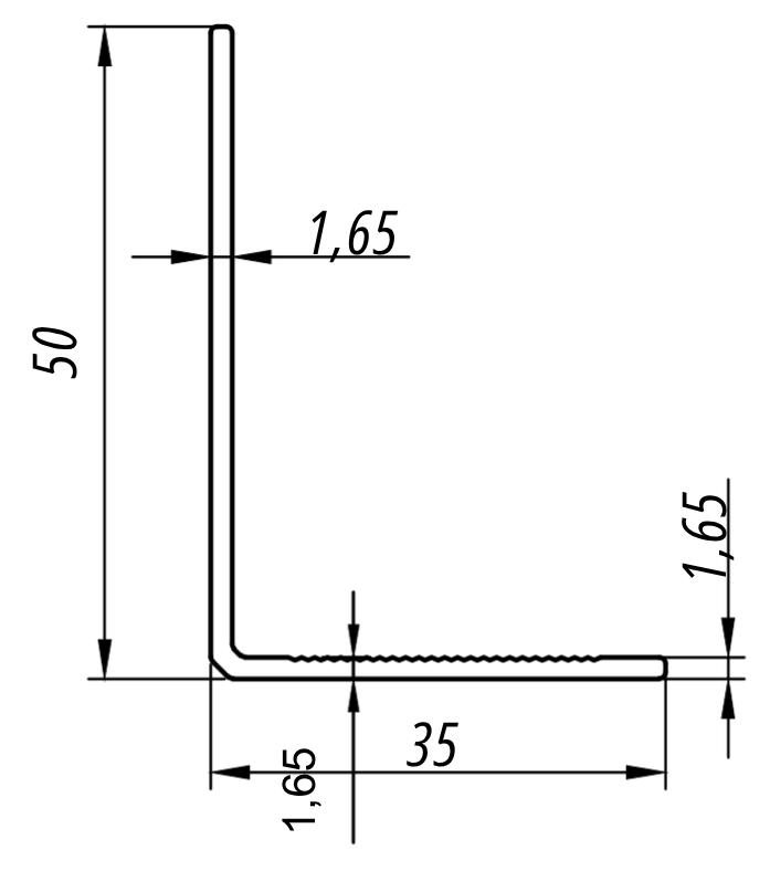L-профиль 50×35×1,65 мм